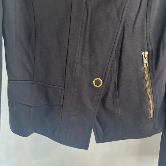 CAbi‎ Black Slant Front Zip Long Sleeve Ponte Cardigan Moto Jacket Sz MD - Picture 5 of 9